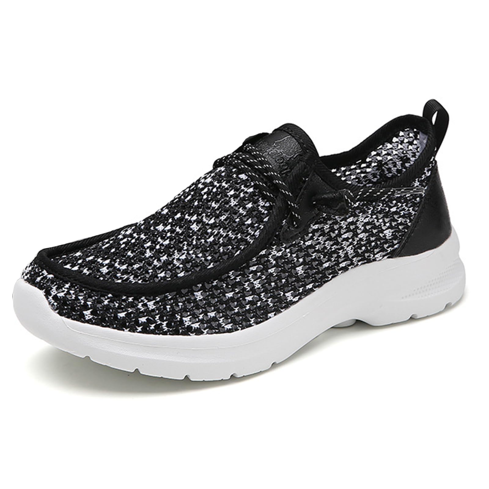 Women's Men's Canvas Slip On Loafers Unisex Round Toe Shallow Mouth Lace Up Casual Boat Shoes Comfortable Breathable Lightweight Walking Shoes (Black-A,6,5)