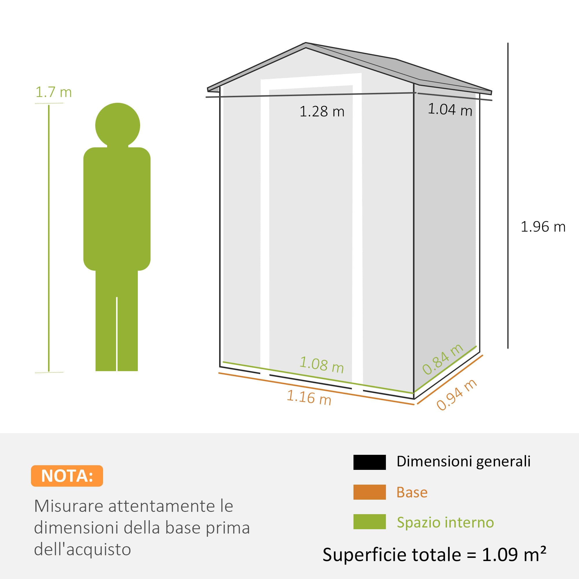 Outsunny Casetta da Giardino 1.09m² in PP con Pavimento Grigio Scuro