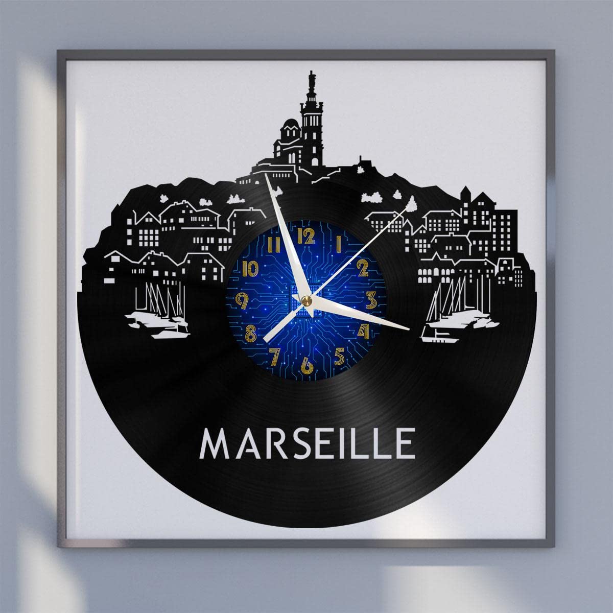 Horloge murale en vinyle Marseille YHFR silencieuse sans LED pour decoration de salon