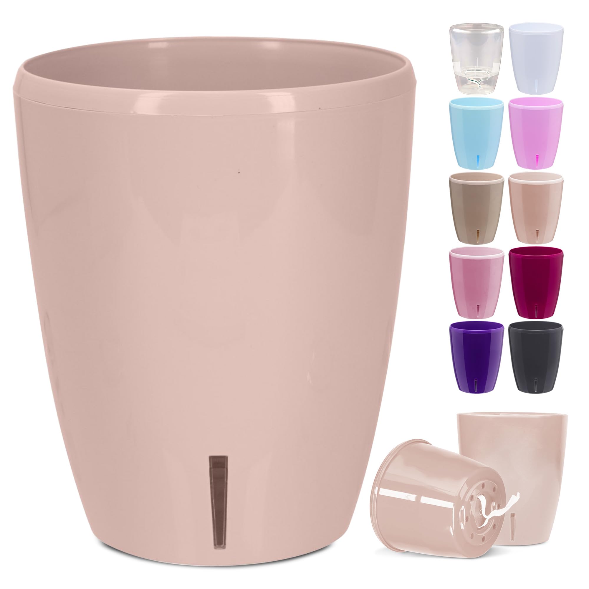 Happyplants Light Blush / Pack Of 1 Orchidea Self-Watering Orchid Pot Flower Planter With Water Level Indicator Water Reserve And Drainage Holes (Light Blush, Ø 12.5Cm / 1.3L)