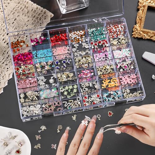Image of Noverlife 36 Grids Clear Plastic Jewelry Organizer Box, Nail Charm Holder Double Buckle Bead Organizer Storage Container Box, Empty Nail Box Organizer Earring Display Case Acrylic Bead Box for Women