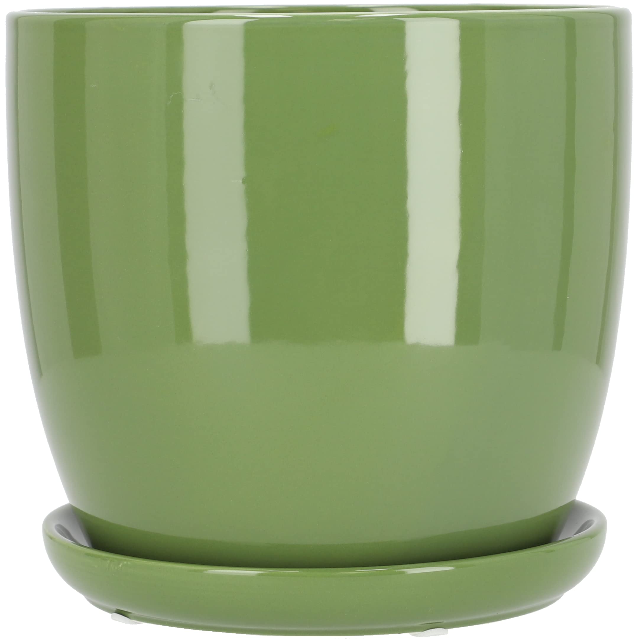 KOTARBAU® Macetero con Plato de Ceramica esmaltada, 20 cm, Maceta para Interiores y Exteriores, Tiesto Decorativo para Plantas, Verde, con Plato y Orificio de Drenaje