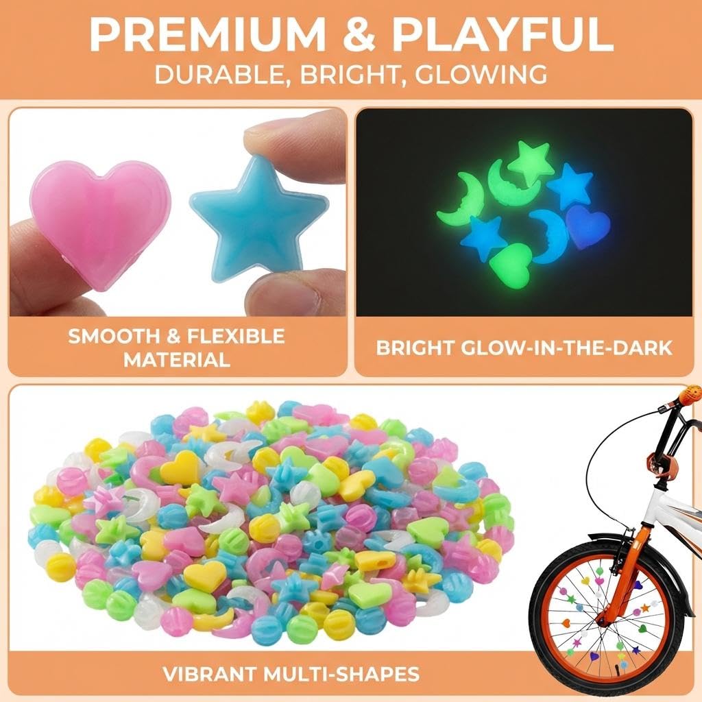 Accessoires Vélo Enfant 144 Pièces, Perles et Réflecteurs Colorés pour Rayons de Vélo