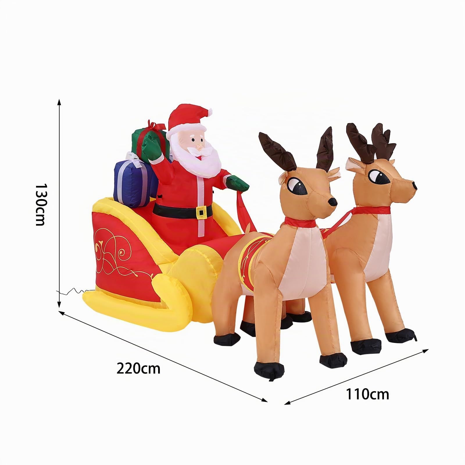 Père Noël Gonflable traîneau et Rennes éclairage LED décoration Noël extérieur fête Lumineux Personnage 220 * 110 * 130cm