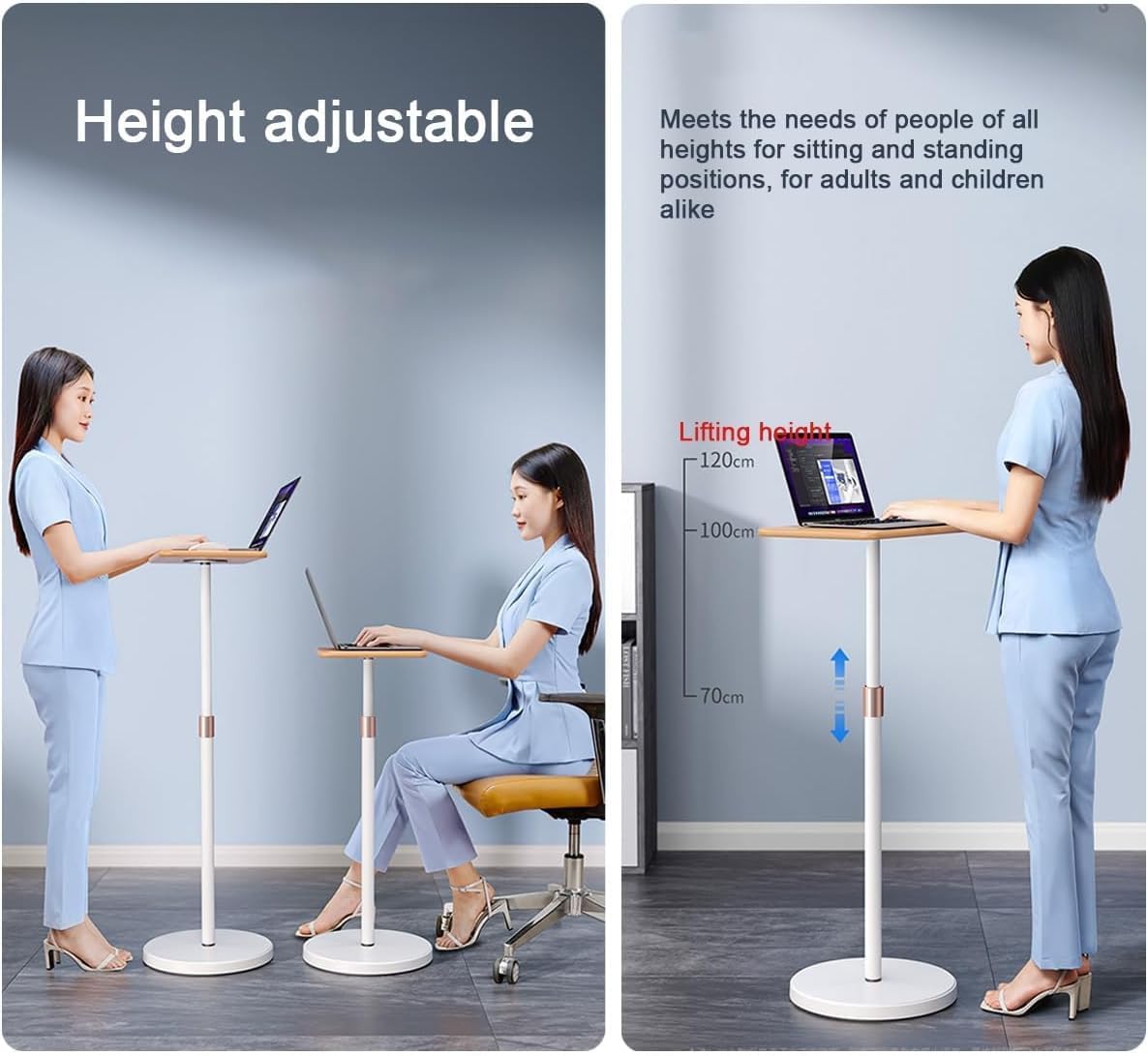 Support ergonomique réglable pour ordinateur portable avec base ronde stable pour bureau ou bureau à domicile
