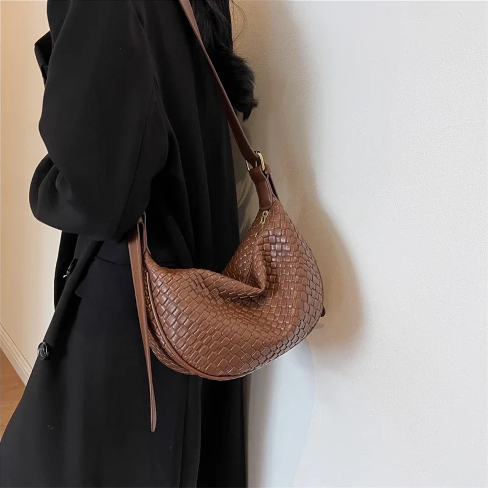Bolso de Mano de Gran Capacidad for Mujer, Bandolera de Hombro Elegante de Cuero Suave, Bolso Cruzado for Mujer, Bolso de Mano de Grano Tejido Adecuado para Viajar, Fiesta, Trabajo(White)