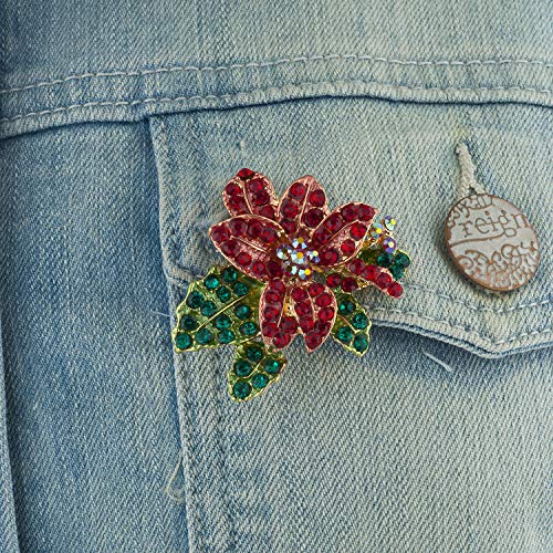 LUX ACCESSORIES Stunning Monet Poinsettia Red Rhinestones Flower Christmas Brooch Pin3