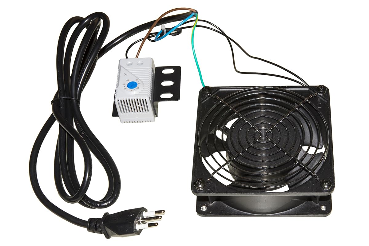 Ventola 220V 120x120 mm Universale Nera per Armadi Rack con Termostato e Cavo di Alimentazione