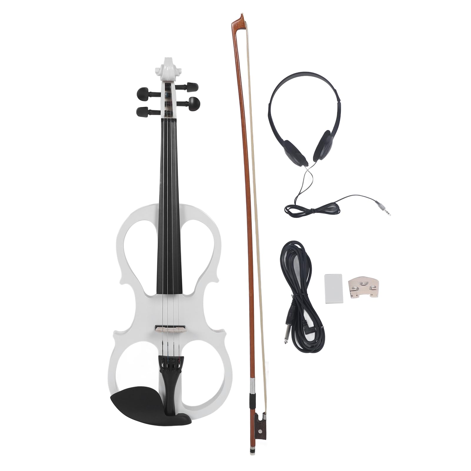 Profesional 4/4 Violín Electrico Silencioso Tamaño Completo Electric Violin Set para Principiantes, Violín Eléctrico Metálico de Madera Maciza, Negro (White)