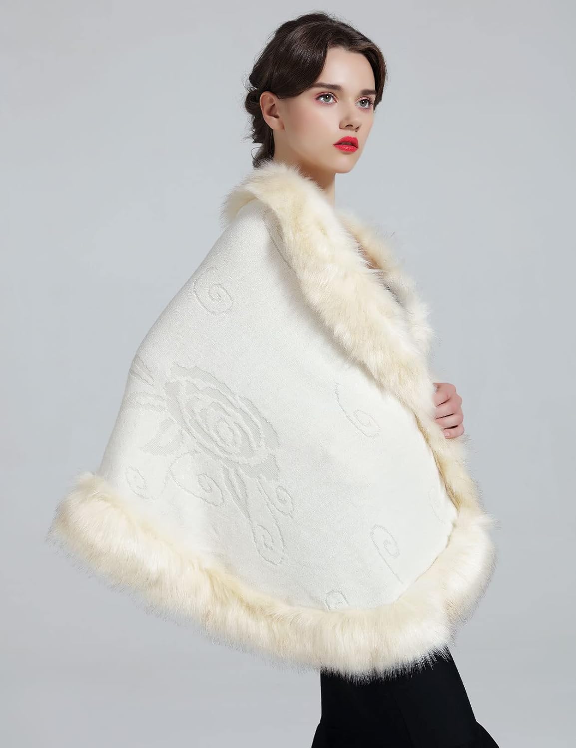 BEAUTELICATE Faux Fur Shawl Wrap Stole Shrug Bridal Winter Wedding with Hook - Image 5