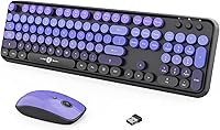 Vista 15 de FOPETT Combo de teclado y ratón inalámbrico, teclado de 105 teclas de tamaño completo 2.4 GHz con teclas redondas coloridas, receptor USB Plug and