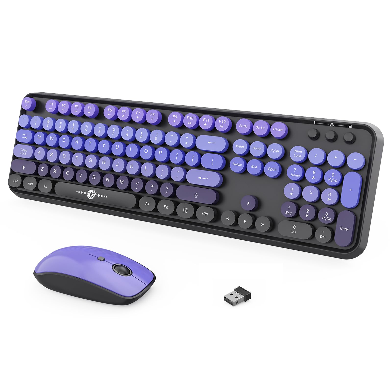 Wireless Keyboard and Mouse Combo, 2.4G USB Cordless Round Keyboard and Mouse for Laptop Computer TV (102 Keys Purple Black)-image-34
