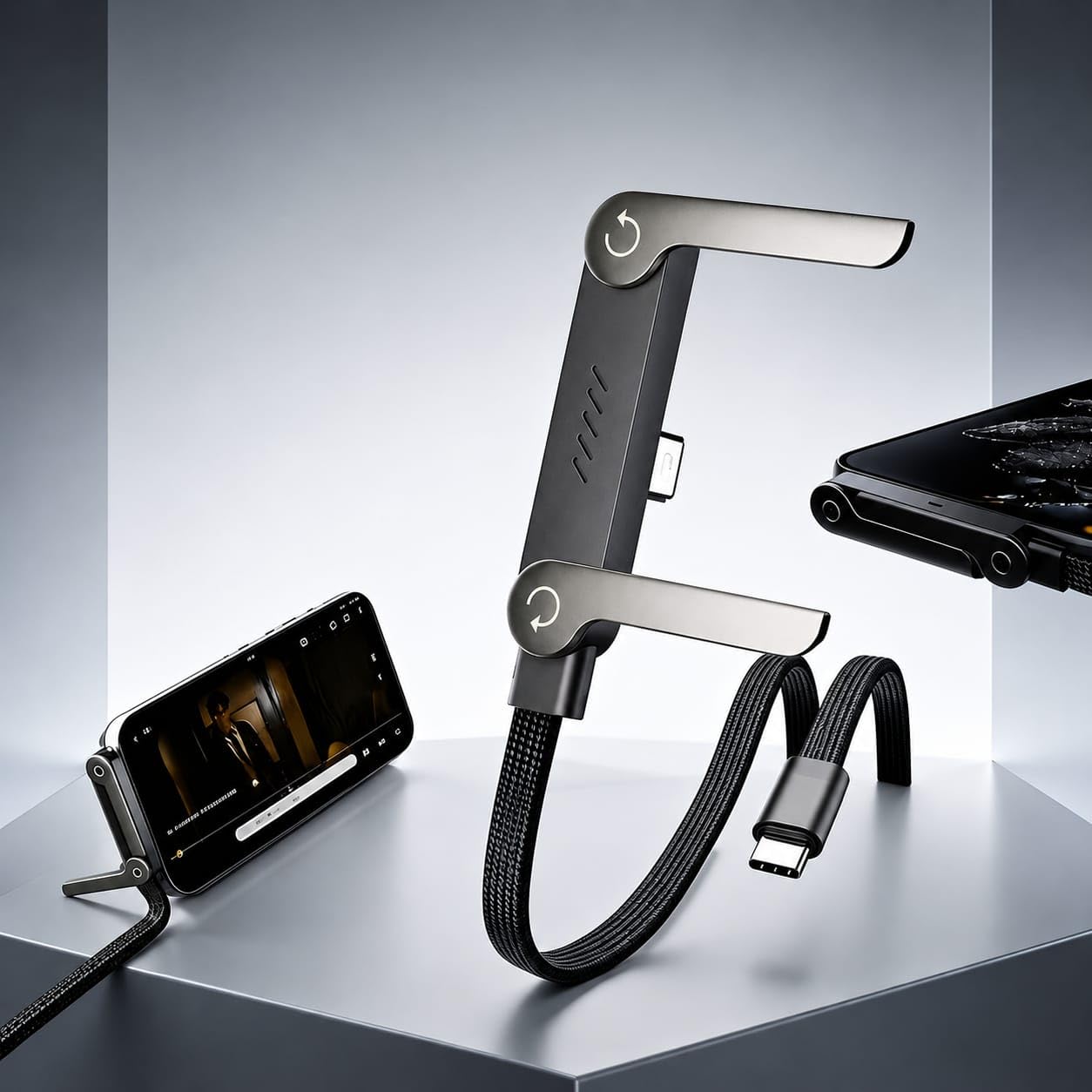Type-C to Type-C charging data cable | 240W power supply | 1.5 Meter cable | USB cable | Braided Cable | phone Stand | Fast Charging | Data Transfer | Foldable phone Stand | Black-picture-10