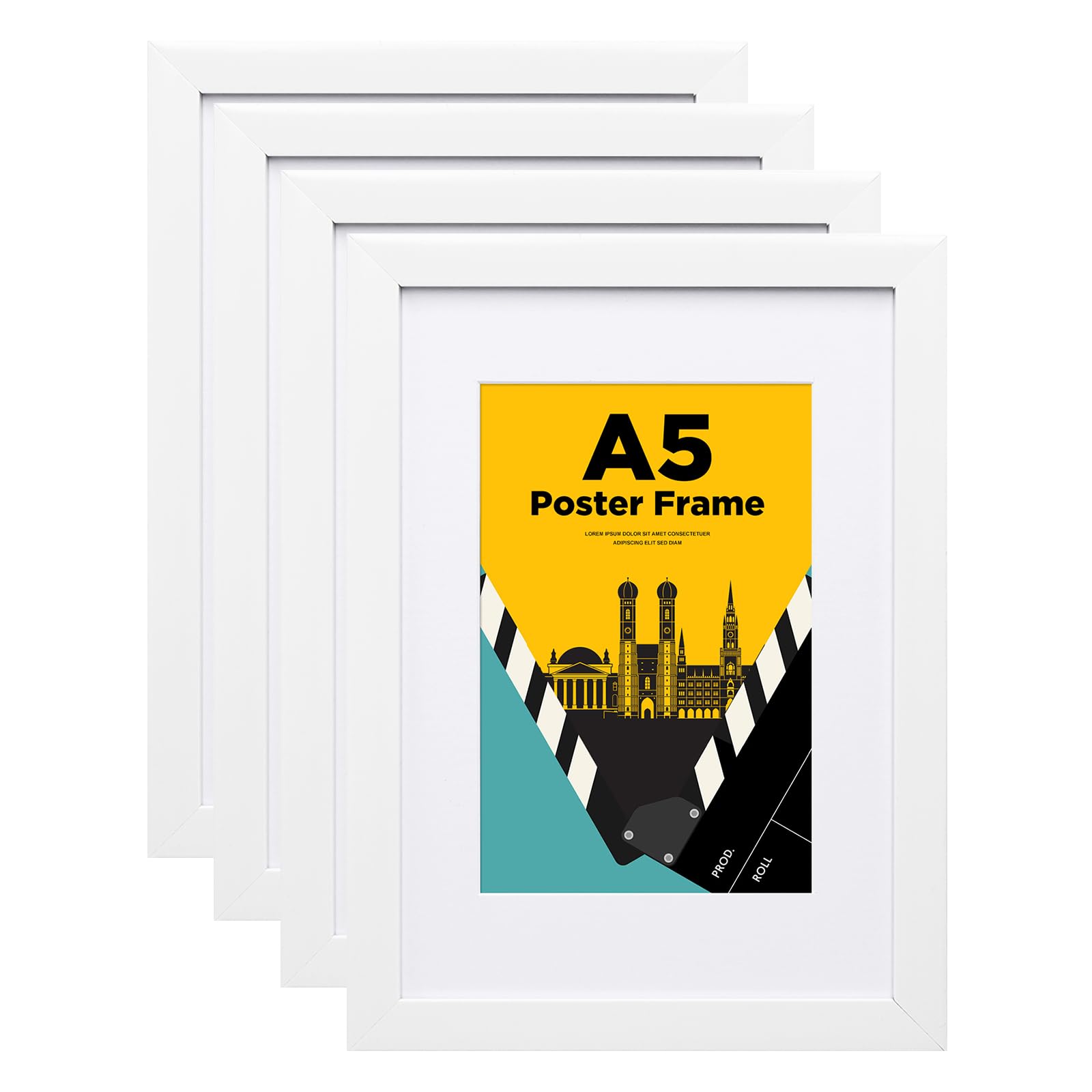 Egofine Bilderrahmen A5, Holzrahmen A5 mit Acrylglas Passepartout für Fotos 10 x 15 cm, Zertifikatsrahmen für Tisch- und Wandmontage, 14.8 x 21 cm Posterrahmen für Portrait, Zuhause, Büro, Weiß, 4er