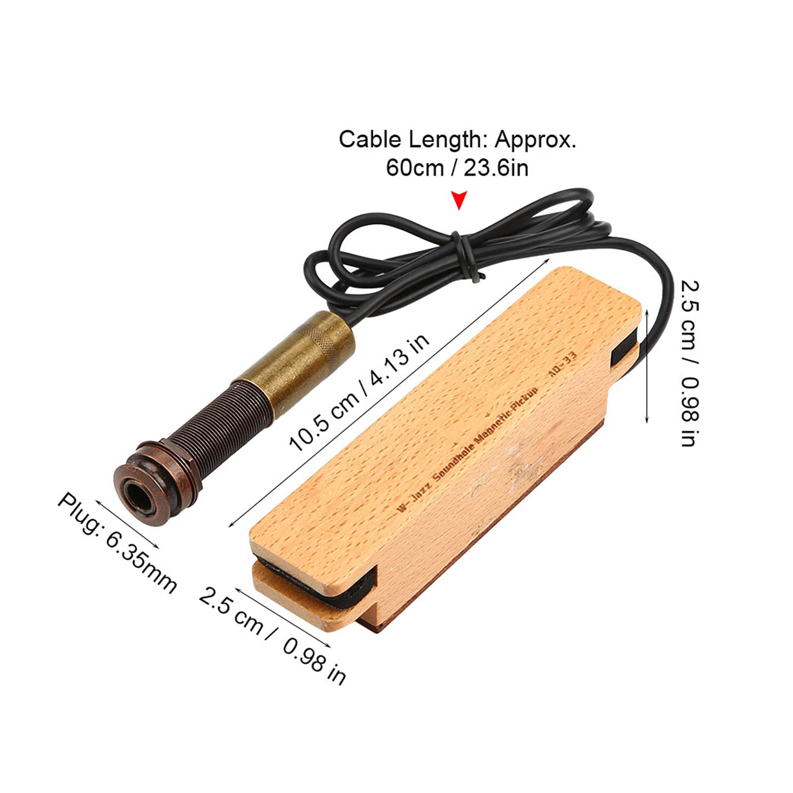 Micro de Guitare en Bois, Micro Externe Magnétique Passif Prise 6,35 mm pour Guitare Folk Acoustique