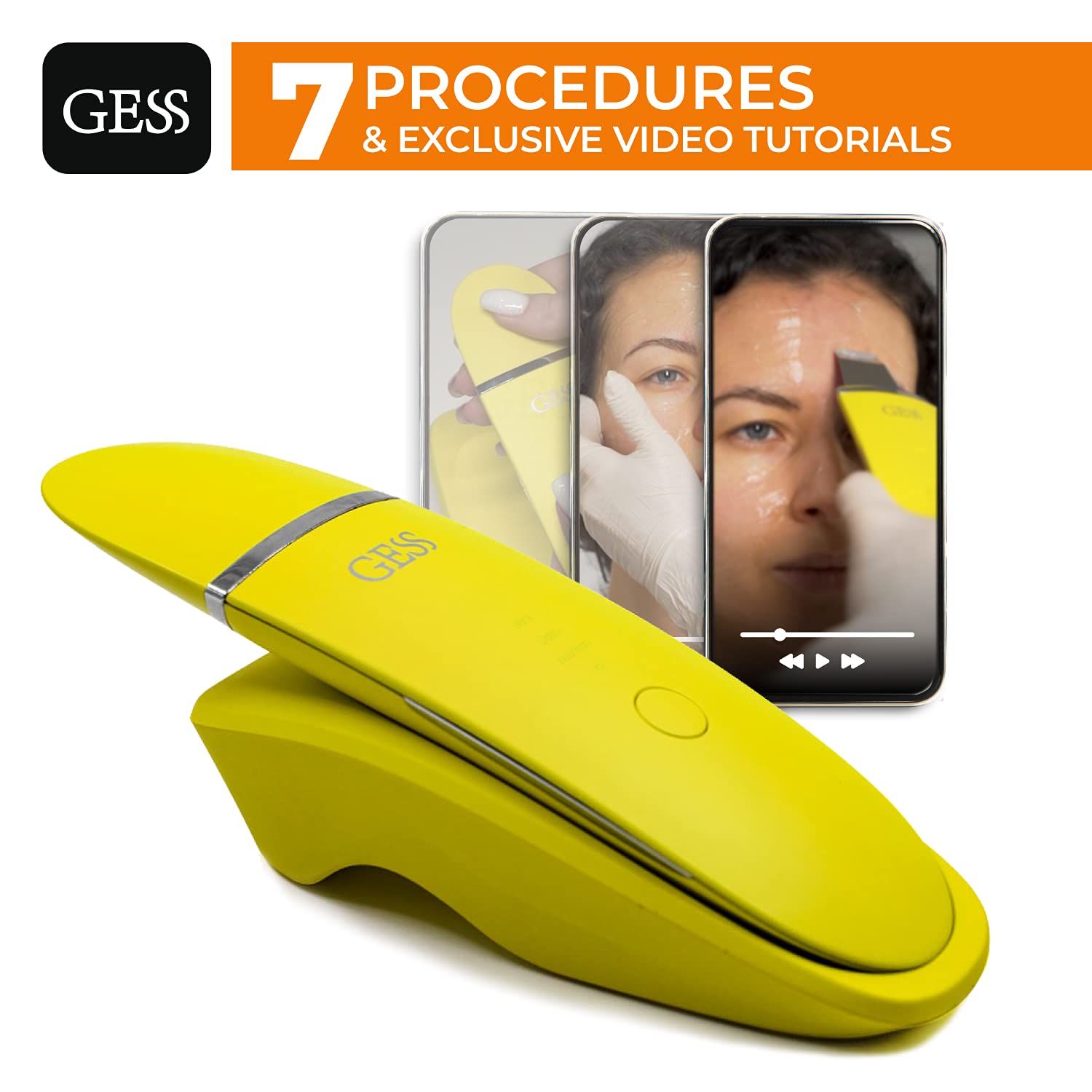 GESS Exotic Ultraschall-Gesichtsreiniger, 7 Arten der Behandlung, Peeling Phonophorese, Ionenreinigung, Chromotherapie Desinkrustation, USB