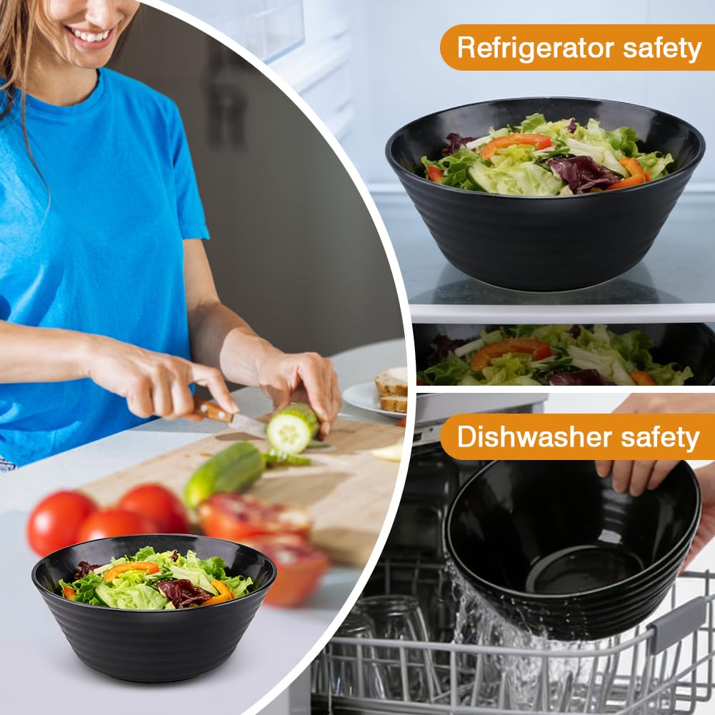 Ciotola grande da 20 cm, colore nero, ciotola per cereali, ciotole in plastica, grande capacità, ciotole per insalata in plastica, ciotole per cereali per bambini, adatte al forno a