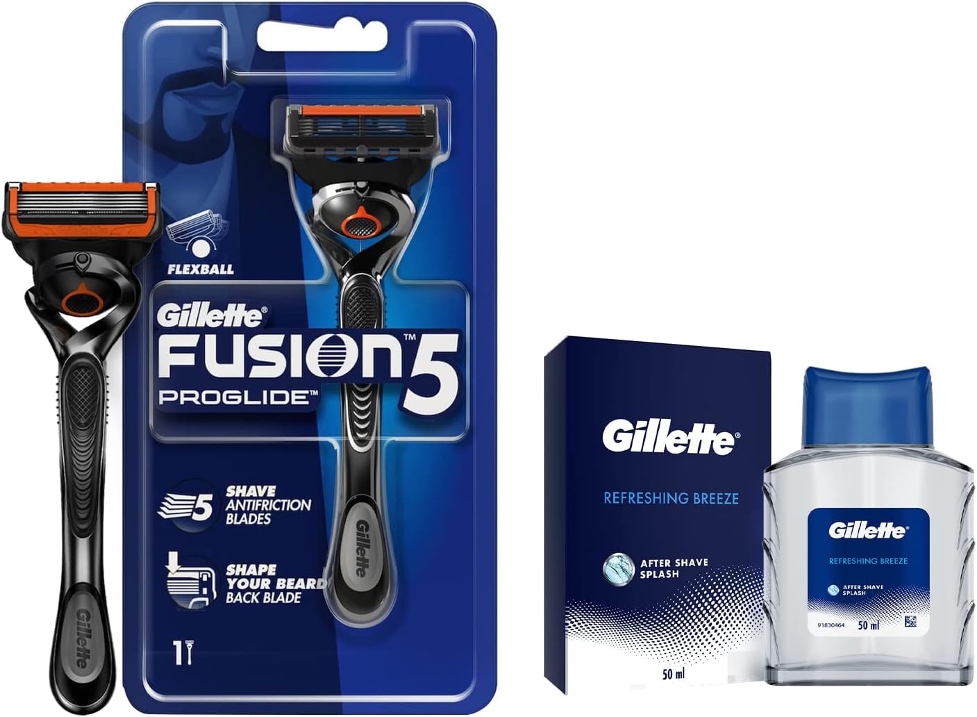 Fusion Proglide Razor for Men for Perfect Shave and Perfect Beard Shape & AFTER SHAVE SPLASH REFRESHING BREEZE 50ML, White