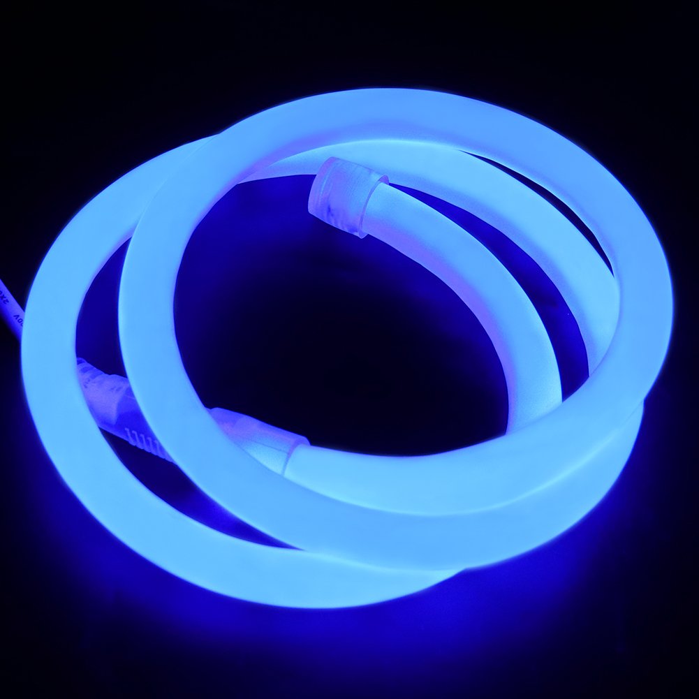 XUNATA Flexible Neon Luz de 360º (Diámetro 14mm), Tiras de LED 220V 2835 120 led/m, IP67 Impermeable Exterior Strip Lights Luminoso Decoracion (20m, Azul)