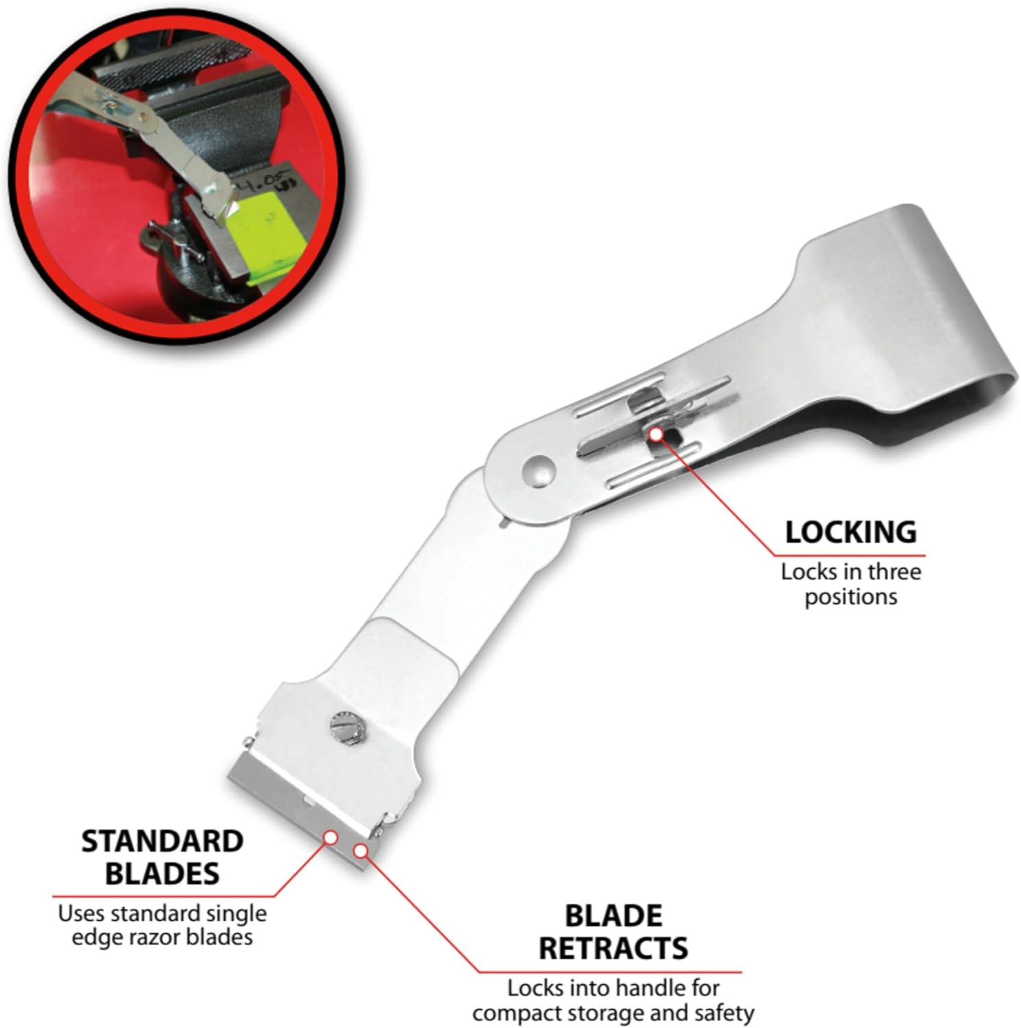 Performance Tool W749 3-Position Folding Utility Knife with Retractable Blade for Compact Storage - Uses Standard Single Edge Razor Blades