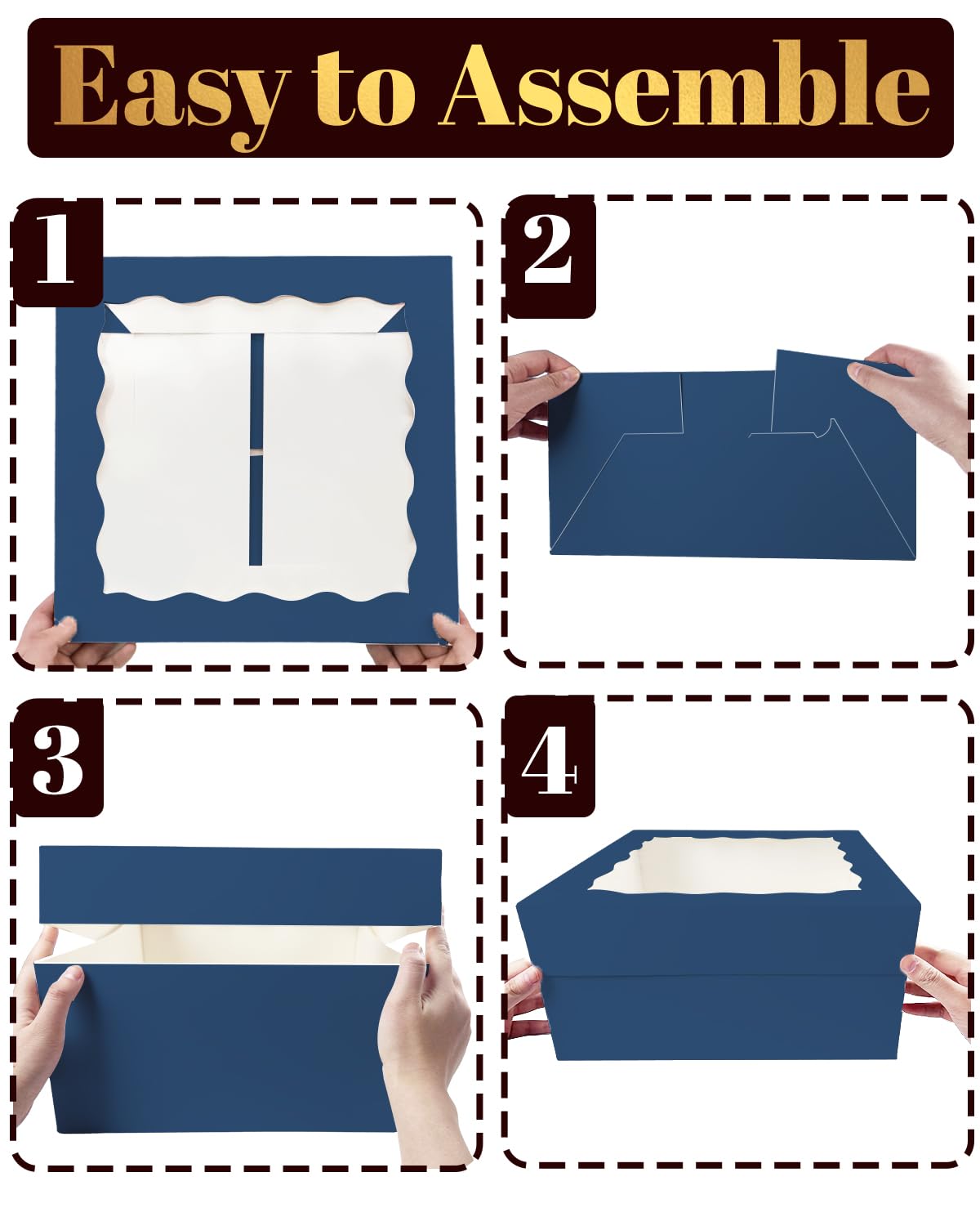 Gcardist 12x12x6 Inch Cake Box, 5 Sets Ink Blue Cake Box with Window & 5 Sets 12 Inch Ink Blue Cake Round Boards - Image 4