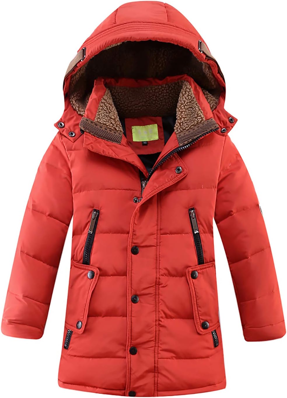 LISUEYNE Big Boys’ Hooded Down Coat Mid-Long Winter Puffer Jacket for Kids Red