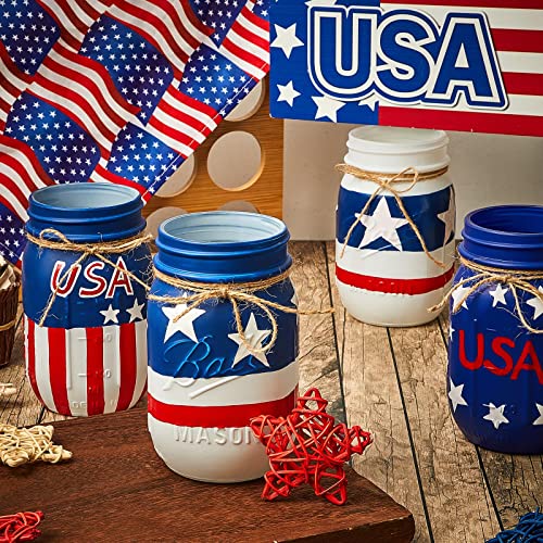 4 Pieces American Flag Mason Jars Americana Decor 4Th Of July Decorations Mini Tiered Tray Decor Set Patriotic Decorations Rustic Mason Jar Centerpiece For Table Shelf Home Kitchen Decors Gift Ideas #TOP5