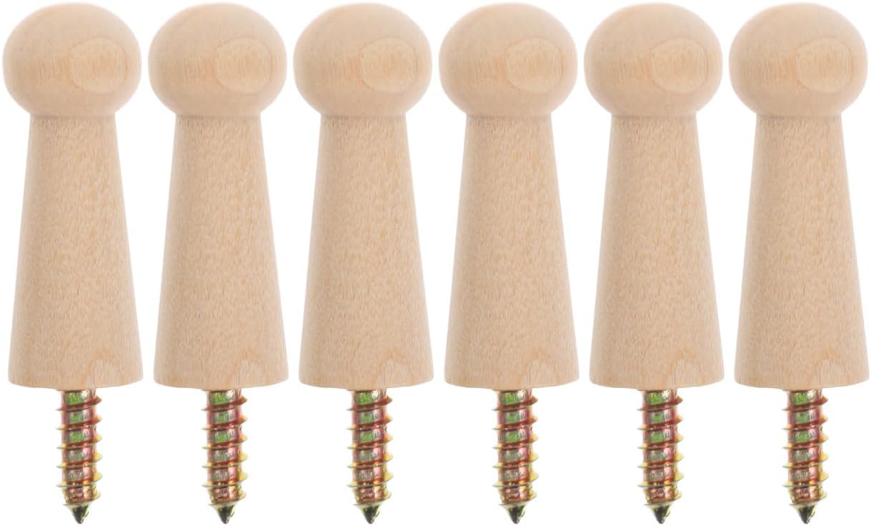 6Pcs Wood Wall Hooks Coat Hooks Mounted Coat Hat Rack Hangers Decorative Heavy Duty Wooden Peg Knob Easy Install for Hanging Bathroom Towels Clothes Purse Bag Beech Wood