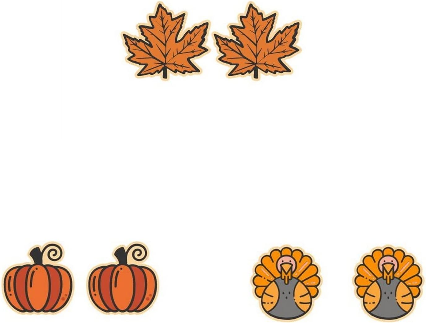 Pingyongchang 3 Pairs Thanksgiving Fall Wooden Stud Earrings Cute Autumn Turkey Pumpkin Maple Pine Nut Fox Earrings for Women Thanksgiving Day Jewelry Gift