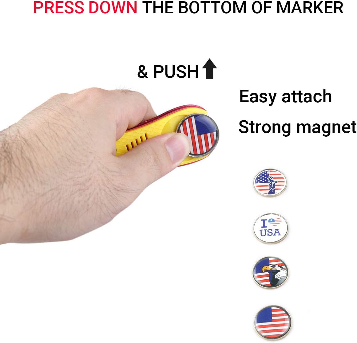 Foldable Golf Divot Repair Tool I Love USA,Bald Eagle,USA Flag,Statue of Liberty Pattern American Patriotism Magnetic Ball Marker (Multi-Colors/Fish Shape)