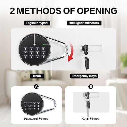 Miniatura 4 de Caja fuerte pequeña de 1.0 pies cúbicos con estante extraíble, sistema de alarma, caja de seguridad electrónica digital para dinero en efectivo,