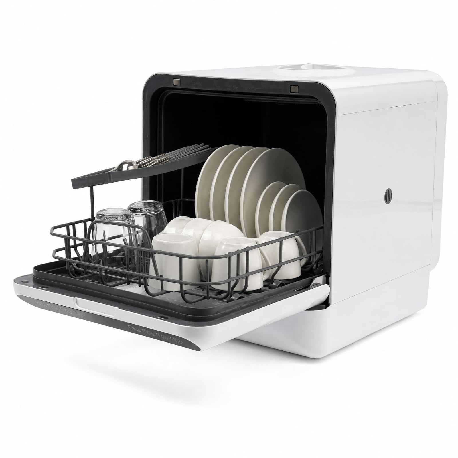 Mini Geschirrspüler 1100 W, 6L Tragbarer Kompaktgeschirrspüler ohne Wasseranschluss, Mini Tischspülmaschine mit 4 Programme & Push-Pull-Halterungen, Spülmaschine für 4-6 Personen