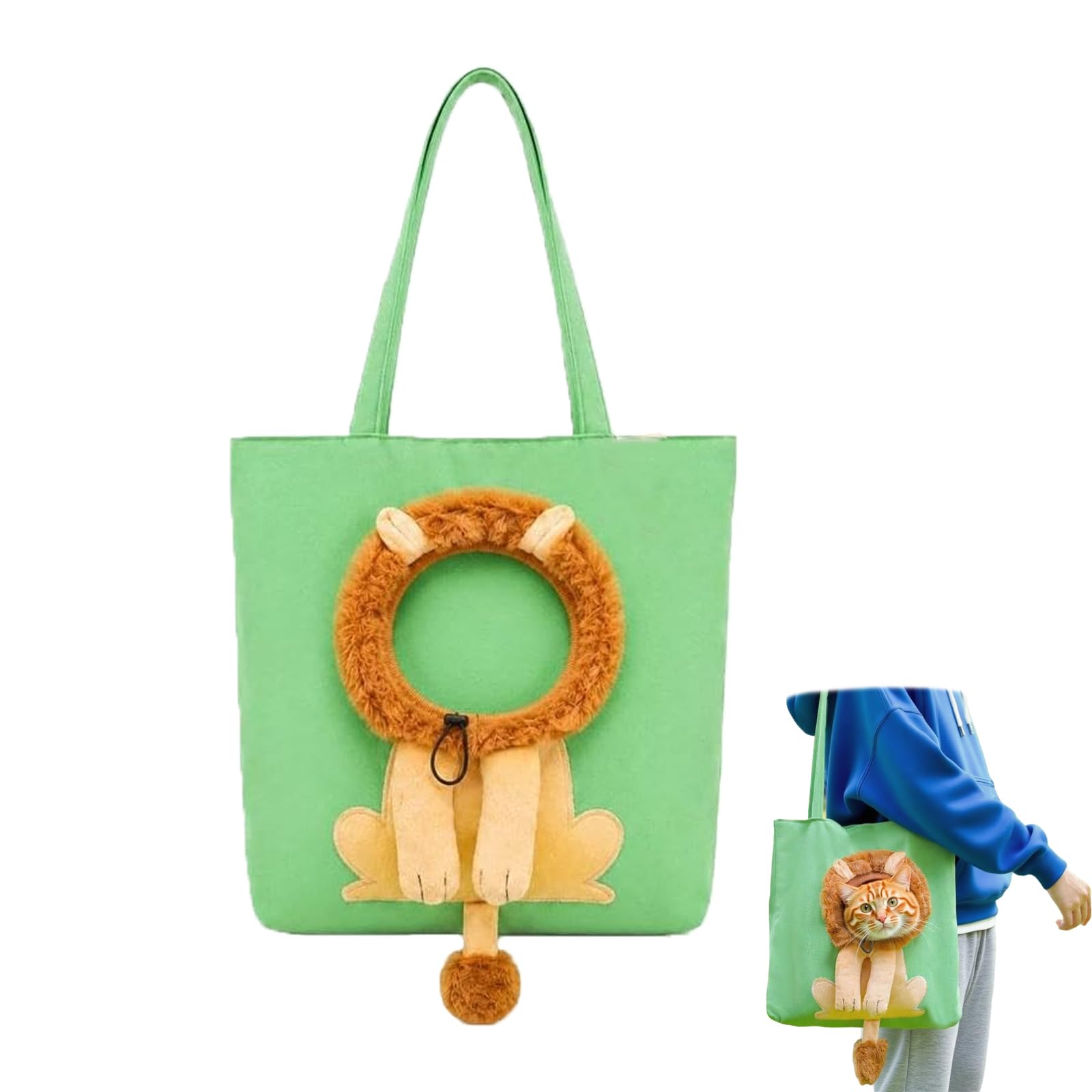 Cute Dew Head Shape Cat Bag, Paw Peek Canvas Pet Carrier Bag，Lion B：M