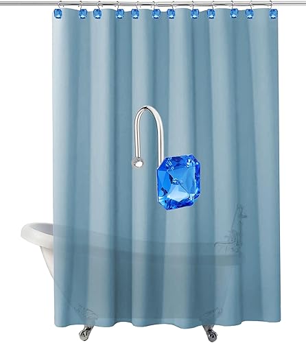 Miniatura 10 de Ganchos de cortina de ducha para baño, acero inoxidable resistente a la corrosión, diamantes de imitación decorativos cuadrados azules ganchos de