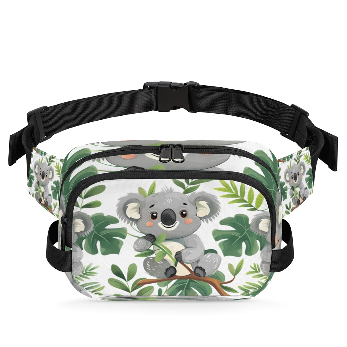Cartoon Koala Leaves Pattern Fanny Pack for Women Men Waterproof Belt Bag Crossbody Waist Bag with Adjustable Strap Fashion Waist Packs for Casual