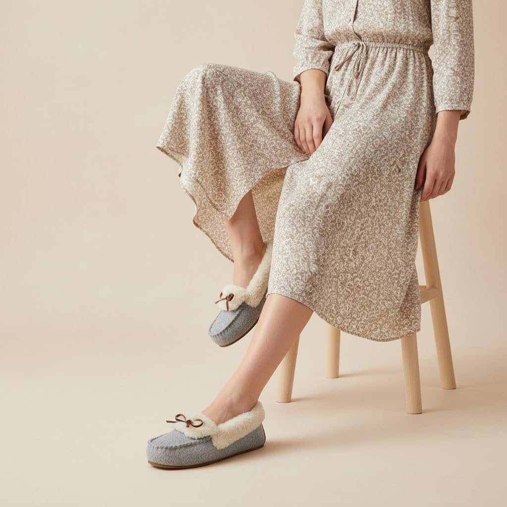 CUSHIONAIRE Stella Women's Moccasin Slippers – Faux Fur Lining, Memory Foam & Wide Widths Available