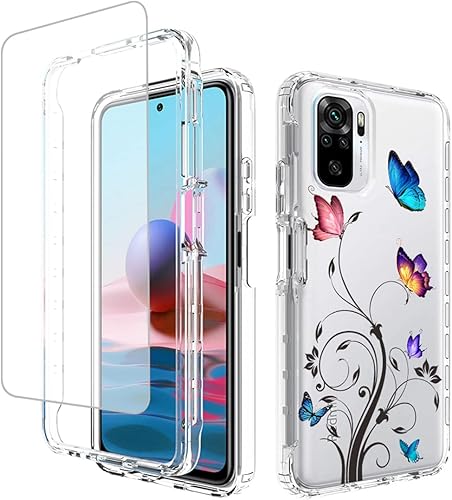 Miniatura 8 de Funda para Redmi Note 10 (4G)Redmi Note 10S con protector de pantalla de vidrio templado, patrón de mariposa transparente de cuerpo completo funda