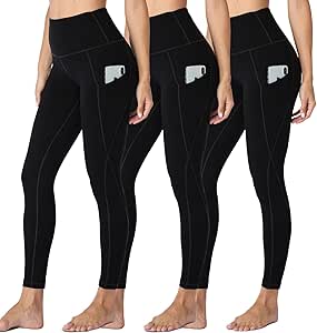 HLTPRO 3 Pack Leggings with Pockets for Women - Capri Black High Waisted Tummy Control Soft Yoga Pants for Workout Gym