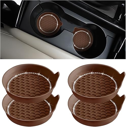 BELOMI 4 posavasos con diamantes de imitación de cristal para automóvil, portavasos antideslizantes universales con diamantes de imitación, tapete