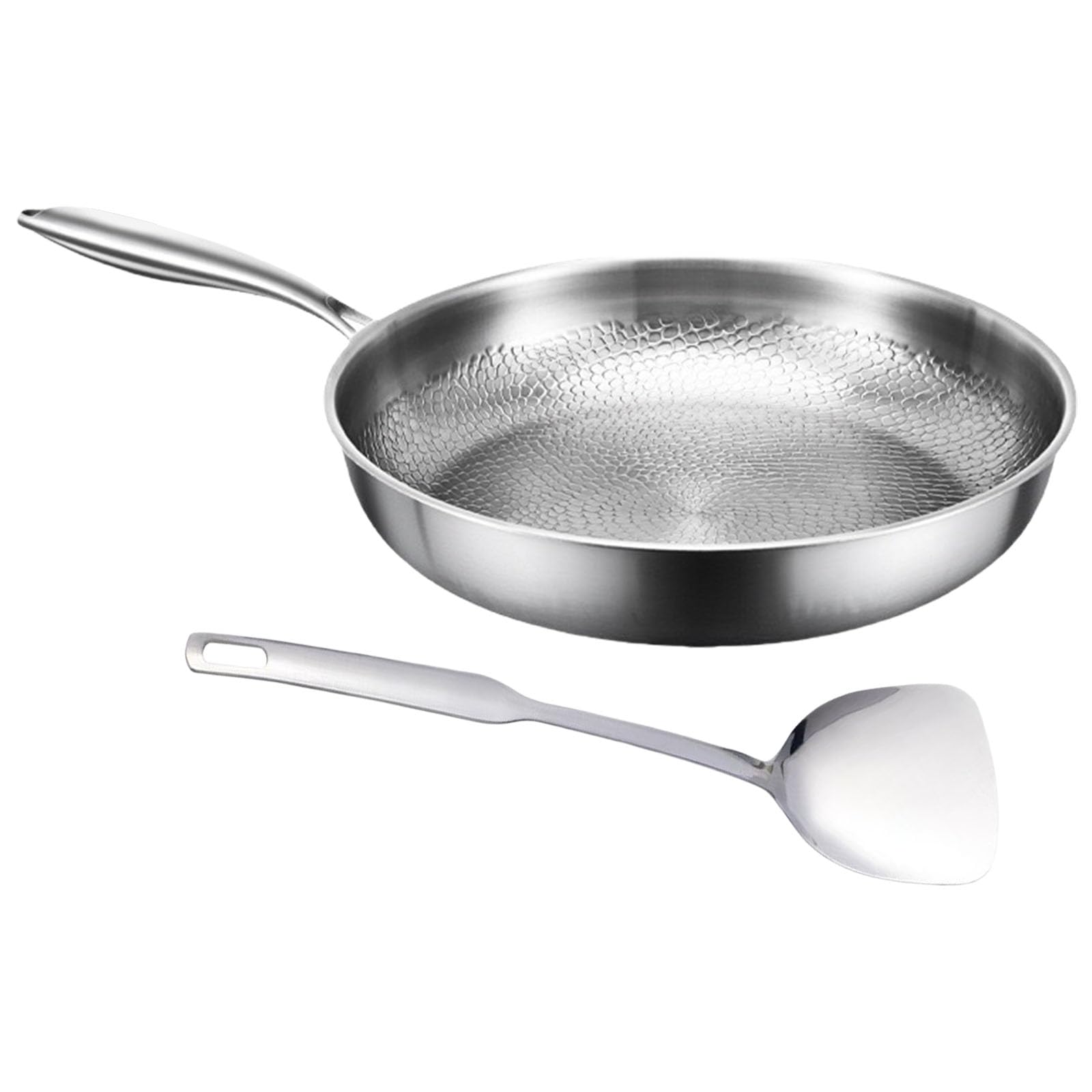 Pfannen- und Pfannenwender-Set aus gehämmertem Metall, gewellt, antihaftbeschichtet, für alle Herdarten geeignet, ergonomischer Griff, Antihaft-Kochgeschirr-Set