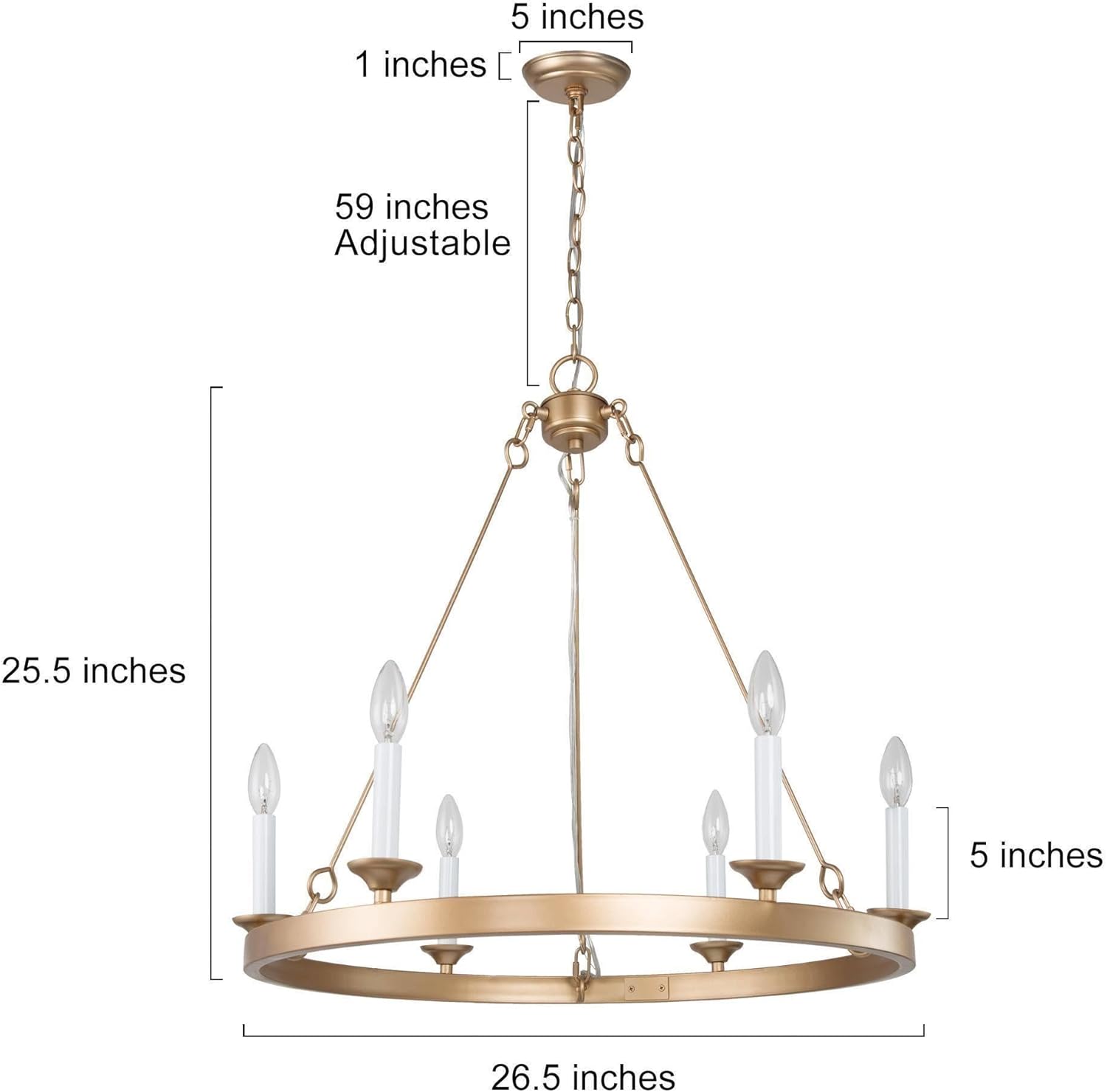 KSANA Chandeliers for Dining Room, Gold Wagon Wheel Chandelier 6 Light Modern Chandelier Light Fixtures with White Candlesticks for Kitchen, Living Room, Foyer