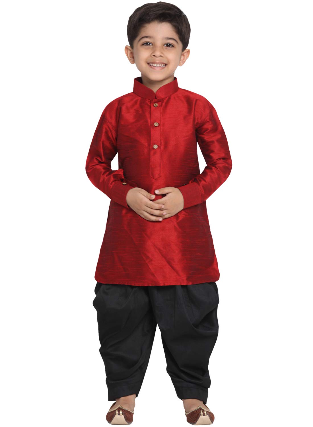 Jbn Creation Boys' Maroon And Black Silk Blend Kurta And Dhoti Pant Set (Vasbuk001Mancdbl, For 5-6 Years)