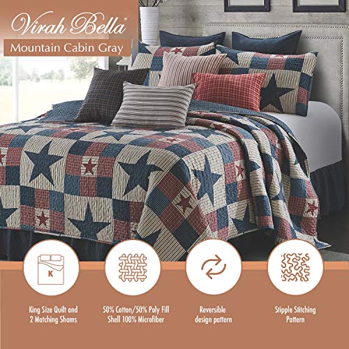 Virah Bella Collection Phyllis Dobbs Mountain Cabin Gray Polyester King Quilt Bedding Set with 2 King Shams