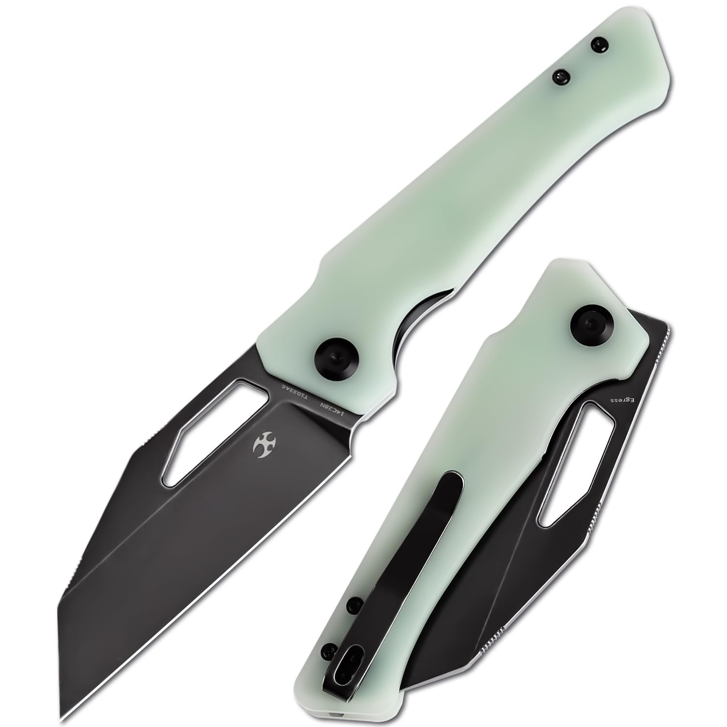 KANSEPT Egress Pocket Knives 8.24in Folding Knife with Black Stonewashed 14C28N Blade, Jade G10 Handle, Pocket Tactical Knife for Men Women, Envelope Opener with Thumb hole T1033A6