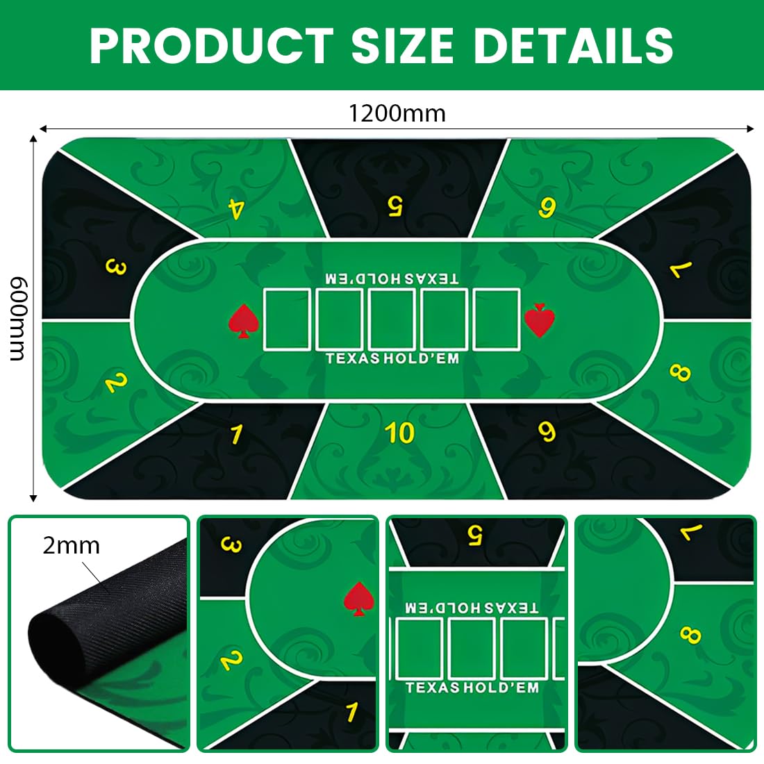 Mata do gry na stół do pokera, wyposażona w torbę do przechowywania, do Texas Hold'Em Poker Black Jack Ruletka, zielony poker 60 x 120 cm