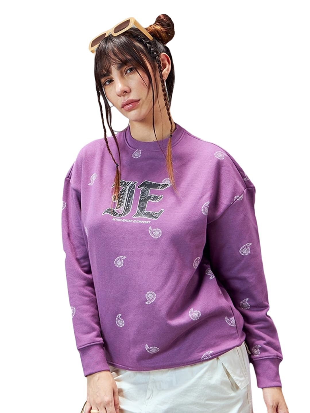Bewakoof Women's Letter Print Relaxed Fit Sweatshirt in neutral