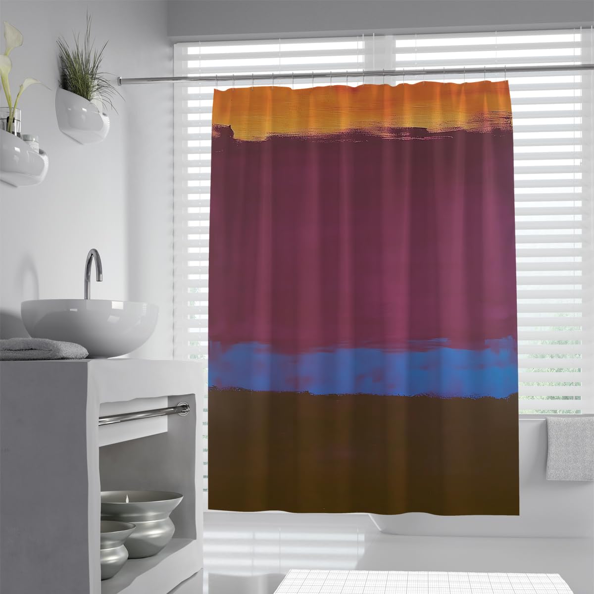 OLLIAR Home Modern Art Color Block Waterproof Shower Curtain Sets Abstract Painting Bathroom Curtains Polyester Fabric Bath Curtain with Hooks 240x180cm