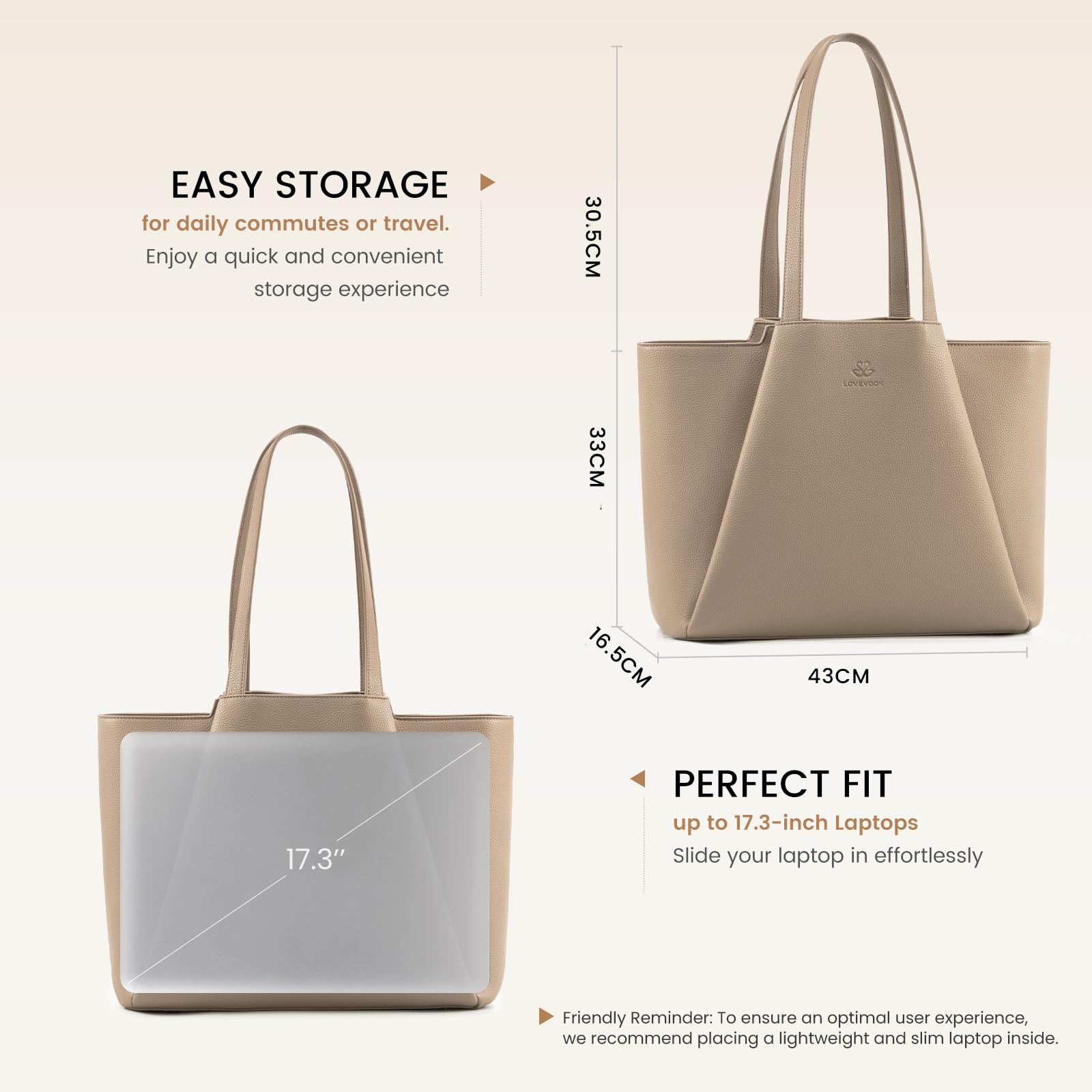 LOVEVOOK Bolso de Mano para Mujer para Portátil de 15,6 Pulgadas, Bolso Tote de Cuero Sintético, Bolsa de Trabajo para Profesoras con Compartimento para Laptop Impermeable, Bolso de Hombro