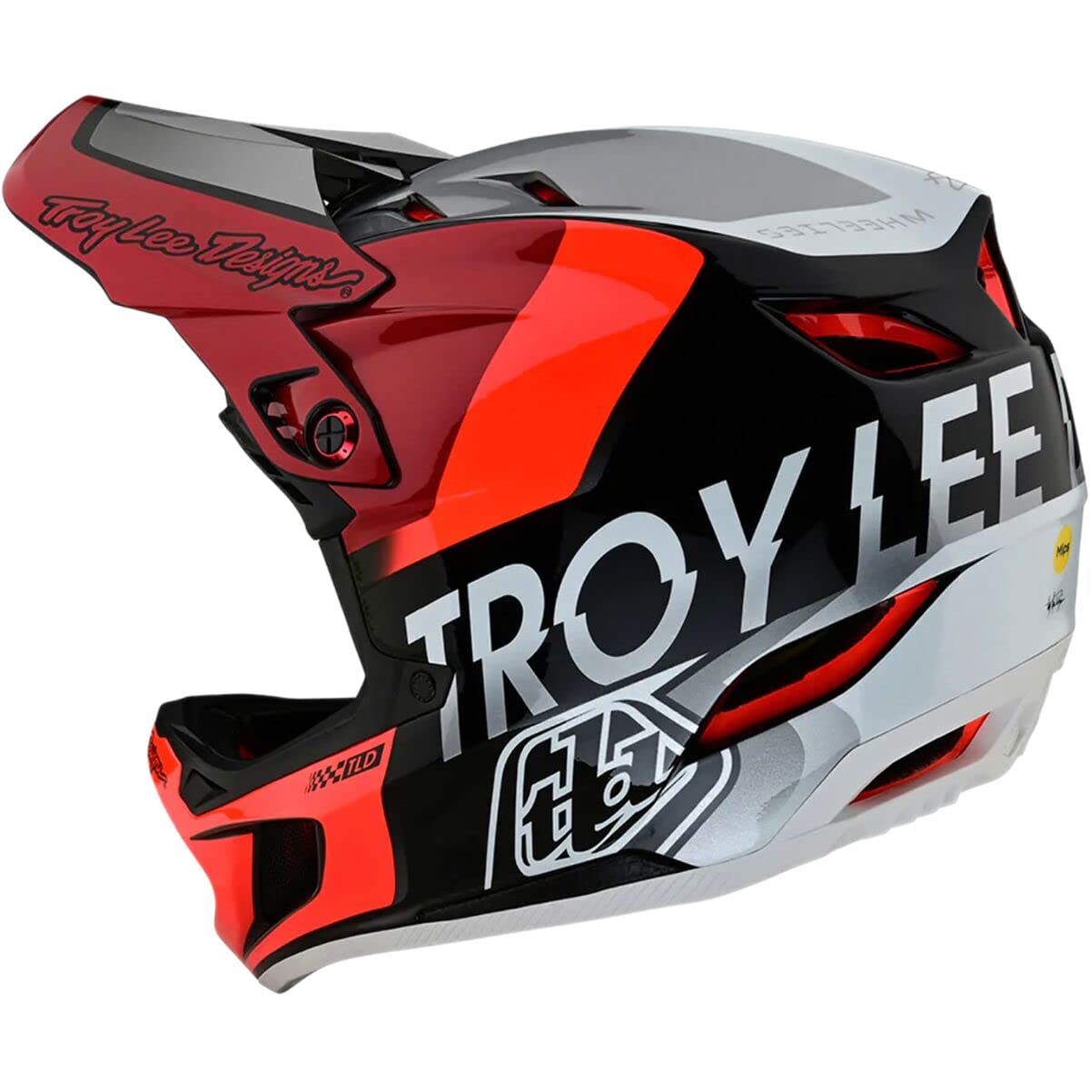 Troy Lee Designs D4 Composite Full Face Bicycle Helmet for Max Ventilation Lightweight MIPS EPP EPS Racing Downhill DH BMX MTB - Adult Men Women (Qualifier Silver/Red, XX-Large)