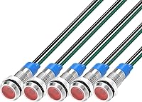 Vista 1 de 6mm 3V-4.5V-5V-6V-7.5V-9VDC lámpara de señal impermeable con cable, luz indicadora LED metálica de ahorro de energía (5 piezas x LED rojo)